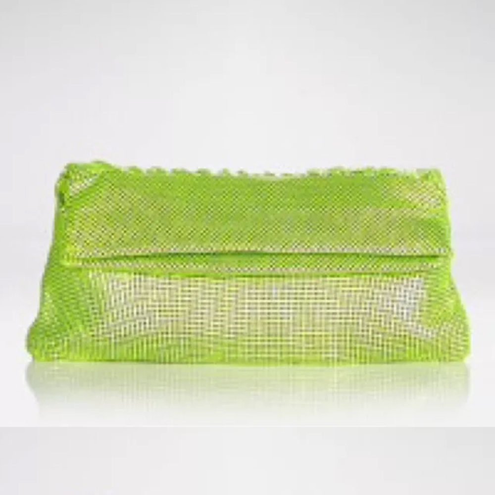 BCBG CLUTCH EVENING HAND BAG NEON GREEN METAL MESH